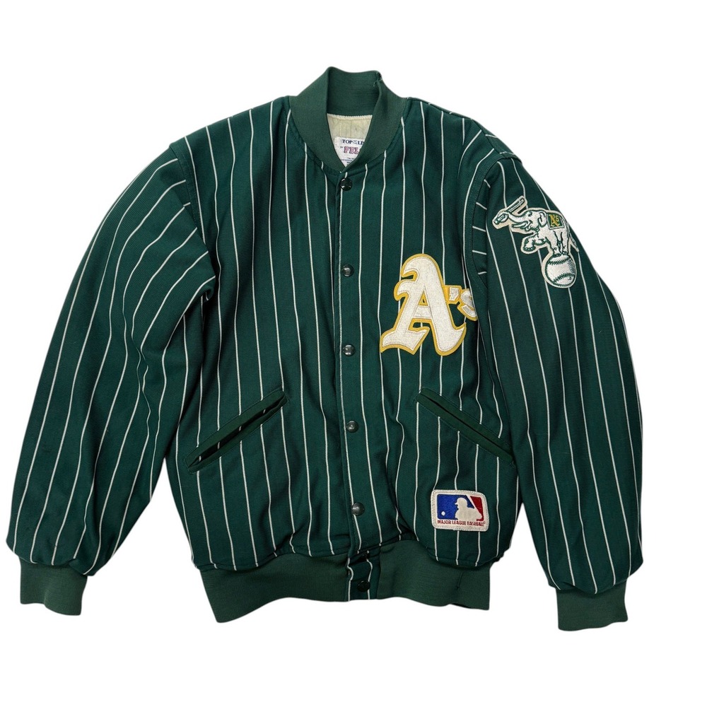 Vintage Felco Oakland Athletics MLB Varsity Jacket Green Pinstripe Mens‎ Medium
